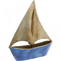 Deco plachetnice dřevo mango, dřevěná loď modrá V27,5cm