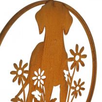 Plechová cedule patinovaný pes s květinami Ø38cm