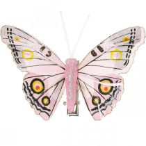 Deco motýlci s klipem, motýlci peří růžoví 4,5-8cm 10ks
