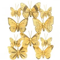 Jarní motýlek s klipem zlatá jarní dekorace 6cm 10ks v sadě