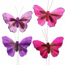 Péřový motýlek s drátem 7cm růžová lila 24ks