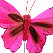 Péřový motýlek s drátem 7cm růžová lila 24ks