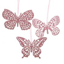 Deco věšák motýl růžové třpytky 8cm 12ks