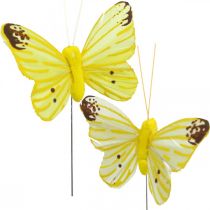 Dekorativní motýlci, zátky, jarní motýli na drátě žlutá, oranžová 4×6,5cm 12ks