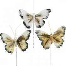 Deco motýl, jarní dekorace, můra na drátě hnědá, žlutá, bílá 6×9cm 12ks