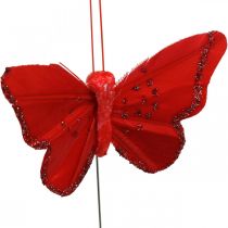 Jarní, péřoví motýlci se slídou, deko motýl červená, oranžová, růžová, fialová 4×6,5cm 24ks
