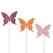 Motýlí dřevěná květinová zátka barevná 9cm/29cm 12ks