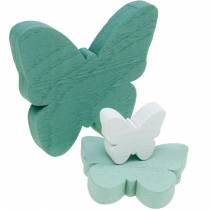 Motýli na posyp zelený, mátový, bílý dřevěný posyp dekorace 29ks