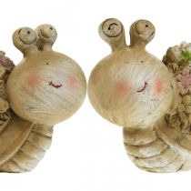 Šnek s květinami letní dekorace zahradní šneci hnědá/růžová/zelená 9,5cm sada 2 ks