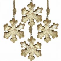 položky Sněhová vločka mangové dřevo přírodní, zlatý sněhový krystal Ø10cm 6ks