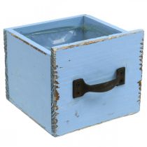 Dřevěná zásuvka na rostliny světle modrá shabby 12,5×12,5×10cm