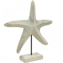 Hvězdice ze dřeva, dekorativní socha námořní, dekorace moře přírodní barvy, bílá H28cm