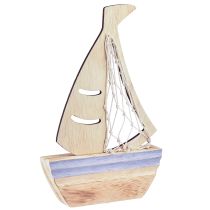 položky Stojan dekorace na plachetnici dřevo přírodní světle modrá 25,5×16,5cm 3 ks