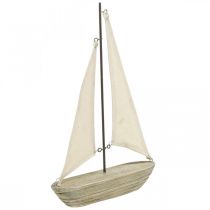 Dekorativní plachetnice ze dřeva, námořní dekorace, dekorativní loď shabby chic, přírodní barvy, bílá V29cm L18cm