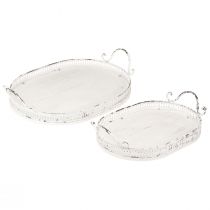 položky Shabby Chic oválný podnos s uchy bílý 36/45cm sada 2 kusů