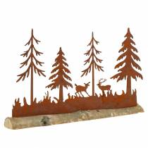 Silueta lesa s patinou zvířátek na dřevěné podložce 30cm x 19cm