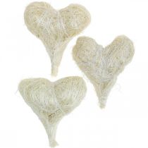 Sisalová srdce, Valentýn, Den matek, bělená dekorativní srdíčka, krémově bílá V7,5–9cm 16 ks