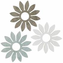 Letní květiny dřevěná dekorace květiny hnědé, světle šedé, bílé streudeko 72ks