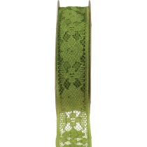 Krajková stuha zelená 25mm květinový vzor ozdobná stuha krajka 15m