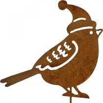 Zahradní kůlový ptáček s ozdobou patina čepice 12cm 6ks