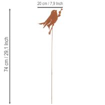 položky Zahradní kůl pro ptáky, zrezivělý kovový dekorativní kůl, 52 cm