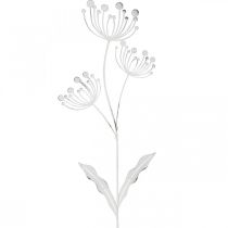 Jarní dekorace, deco plug květina shabby chic bílá, stříbrná D87cm Š18cm