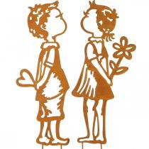 Nostalgické špunty, chlapec a dívka, zahradní dekorace, květinový špunt patina L46,5cm sada 2 ks