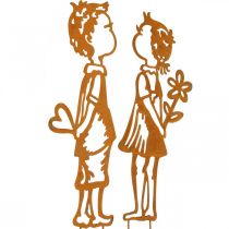Nostalgické špunty, chlapec a dívka, zahradní dekorace, květinový špunt patina L46,5cm sada 2 ks