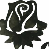 položky Kovový cvoček růže stříbrno-šedá, bílý praný kov 20cm × 11,5cm 8ks