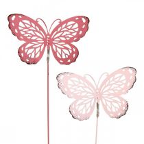 Zahradní kůl motýl kovový růžový H30cm 6ks
