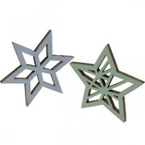 položky Deco hvězdičky dřevo modré, zelené dřevěné hvězdičky vánoční 4cm mix 36ks