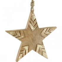 položky Hvězda mangové dřevo přírodní, zlatá dřevěná hvězda vánoční 19,5cm 3ks