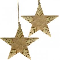 položky Hvězda mangové dřevo přírodní, zlatá dřevěná hvězda velká na zavěšení 25cm 2ks