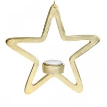Dekorativní svícen na čajovou svíčku hvězda na zavěšení kovový zlatý 20cm