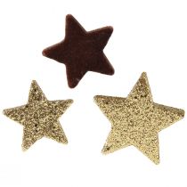 položky Hvězdičky rozptýlená dekorace mix hnědé a zlaté vánoční dekorace 4cm/5cm 40ks