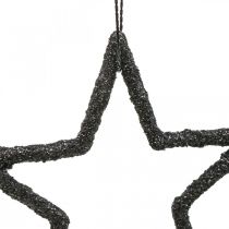 Vánoční dekorace přívěsek hvězda černý třpyt 7,5cm 40p