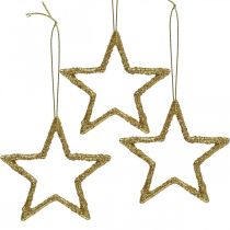 Vánoční dekorace přívěsek hvězda zlatý třpyt 7,5cm 40p