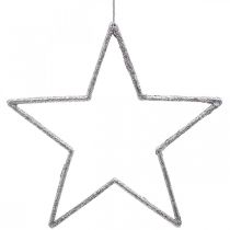 Vánoční dekorace přívěsek hvězda stříbrný třpyt 17,5cm 9ks