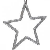 Vánoční dekorace přívěsek hvězda stříbrný třpyt 7,5cm 40p