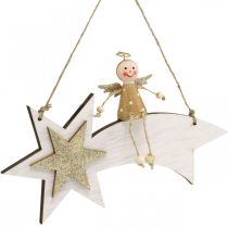 položky Anděl na padající hvězdě, vánoční dekorace na zavěšení, adventní bílá, zlatá V13cm Š21,5cm 2ks