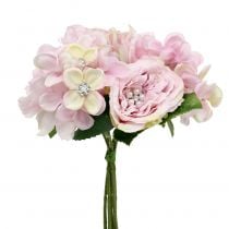 Růžová kytice s perlami 29cm