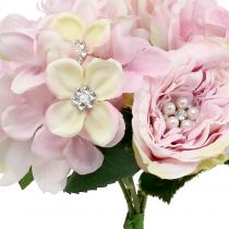Růžová kytice s perlami 29cm