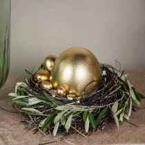 Dekorace z pštrosích vajec vyfouknutá Velikonoční dekorace zlatá Ø12cm V14cm
