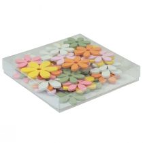 položky Bodová dekorace dřevěné květiny barevná stolní dekorace Ø3-4cm 48 ks