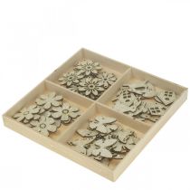 položky Bodová dekorace dřevo, posypové kousky jarní velikonoční bílá 2–4cm 64str