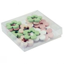 položky Bodová dekorace dřevěné květiny stolní dekorace barevná 2 motivy Ø3cm 24 ks