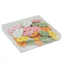 položky Bodová dekorace domeček pro ptáčky dřevěná dekorace na stůl barevná 2,5-3,5cm 48 kusů