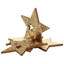 položky Bodová dekorace Vánoční dřevěné hvězdy přírodní zlaté třpytky 5cm 72p