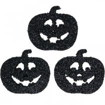 Bodová dekorace Halloweenská dýňová dekorace 4cm černá, třpytky 72ks