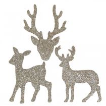 položky Bodová dekorace Vánoční dekorace jelena zlaté třpytky 6×8cm 24p